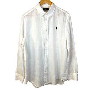 Ralph Lauren White Linen Button Down Shirt Mens XL Blue Pony
